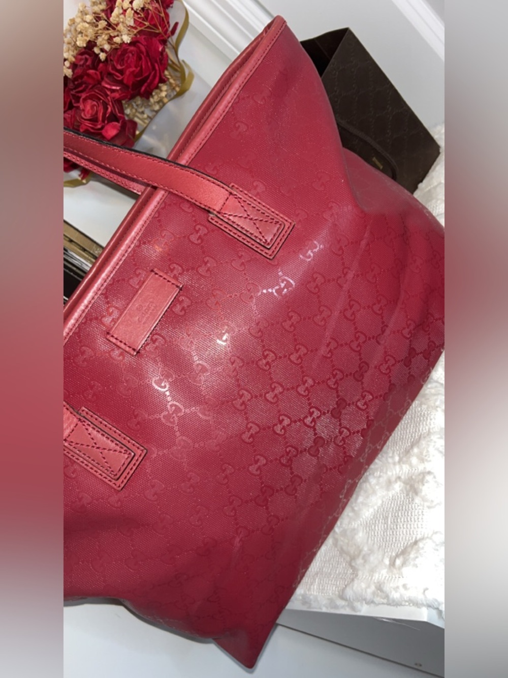 Gucci Red Imprime Monogram Tote - Picture 3 of 15
